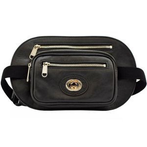 Gucci Waist Bag Body Bag Hip Bag Interlocking Leather Black